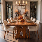Keyhole Leg Live Edge Dining Table, Solid Wood Slab on Carved Panel Legs with Oval Cut-Outs, 48-120 Inch
