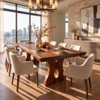 Keyhole Leg Live Edge Dining Table, Solid Wood Slab on Carved Panel Legs with Oval Cut-Outs, 48-120 Inch