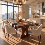 Keyhole Leg Live Edge Dining Table, Solid Wood Slab on Carved Panel Legs with Oval Cut-Outs, 48-120 Inch