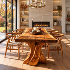 Tree Form Live Edge Dining Table, Solid Wood Slab on Two Twisted Driftwood-Style Carved Legs, 48-120 Inch