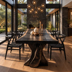 Tree Form Live Edge Dining Table, Solid Wood Slab on Two Twisted Driftwood-Style Carved Legs, 48-120 Inch