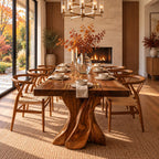 Tree Form Live Edge Dining Table, Solid Wood Slab on Two Twisted Driftwood-Style Carved Legs, 48-120 Inch