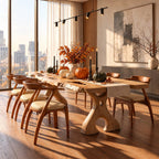 Irregular Edge Dining Table, Live Edge Solid Wood Slab with Natural Voids on Carved Cut-Out Legs, 48-120 Inch
