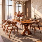 Irregular Edge Dining Table, Live Edge Solid Wood Slab with Natural Voids on Carved Cut-Out Legs, 48-120 Inch