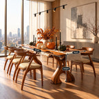Irregular Edge Dining Table, Live Edge Solid Wood Slab with Natural Voids on Carved Cut-Out Legs, 48-120 Inch