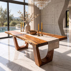 U Leg Live Edge Dining Table, Minimal Solid Wood Slab on Two Angled U-Shaped Legs, 48 to 120 Inch