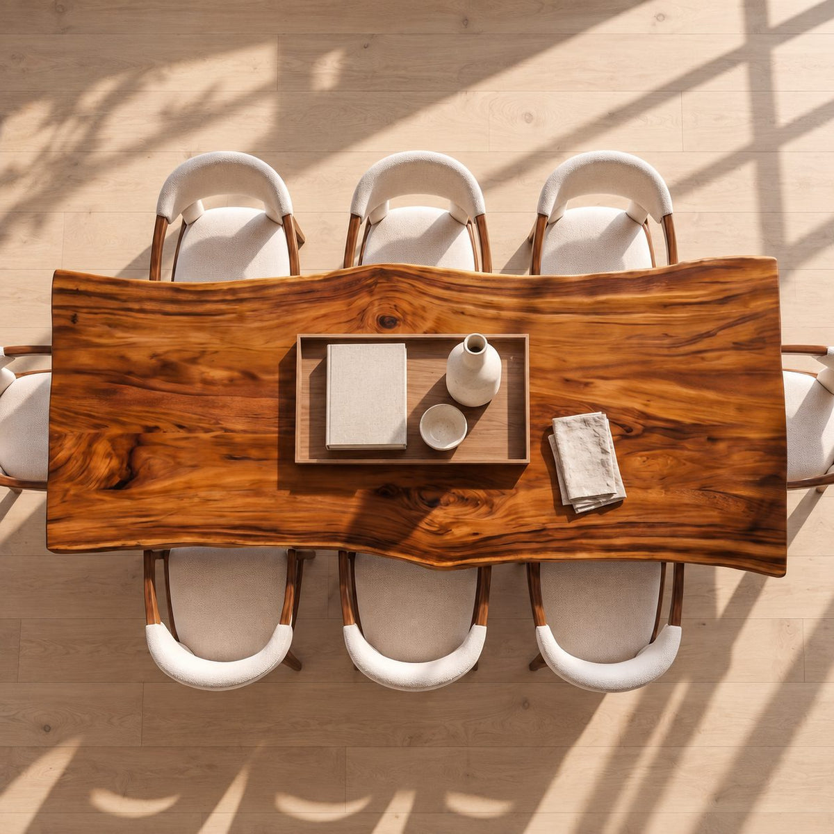 Teardrop Cut-Out Live Edge Dining Table, Freeform Solid Wood Slab on Two Panel Legs, 48 to 120 Inch