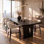 Teardrop Cut-Out Live Edge Dining Table, Freeform Solid Wood Slab on Two Panel Legs, 48 to 120 Inch