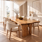 Teardrop Cut-Out Live Edge Dining Table, Freeform Solid Wood Slab on Two Panel Legs, 48 to 120 Inch