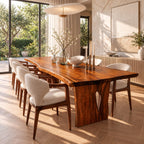 Teardrop Cut-Out Live Edge Dining Table, Freeform Solid Wood Slab on Two Panel Legs, 48 to 120 Inch