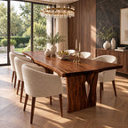 Teardrop Cut-Out Live Edge Dining Table, Freeform Solid Wood Slab on Two Panel Legs, 48 to 120 Inch