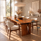 Teardrop Cut-Out Live Edge Dining Table, Freeform Solid Wood Slab on Two Panel Legs, 48 to 120 Inch