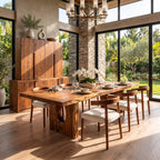Block Leg Slab Dining Table, Thick Solid Wood Top on Two Heavy Legs with Oval Hollows, 48 to 120 Inch