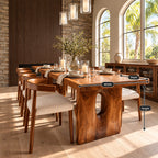 Block Leg Slab Dining Table, Thick Solid Wood Top on Two Heavy Legs with Oval Hollows, 48 to 120 Inch