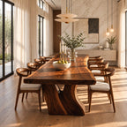 Flared Root Leg Dining Table, Live Edge Solid Wood Slab on Two Sculpted Trunk-Form Legs, 48 to 120 Inch