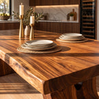 Flared Root Leg Dining Table, Live Edge Solid Wood Slab on Two Sculpted Trunk-Form Legs, 48 to 120 Inch