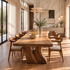 Flared Root Leg Dining Table, Live Edge Solid Wood Slab on Two Sculpted Trunk-Form Legs, 48 to 120 Inch