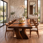 Flared Root Leg Dining Table, Live Edge Solid Wood Slab on Two Sculpted Trunk-Form Legs, 48 to 120 Inch