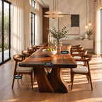 Flared Root Leg Dining Table, Live Edge Solid Wood Slab on Two Sculpted Trunk-Form Legs, 48 to 120 Inch