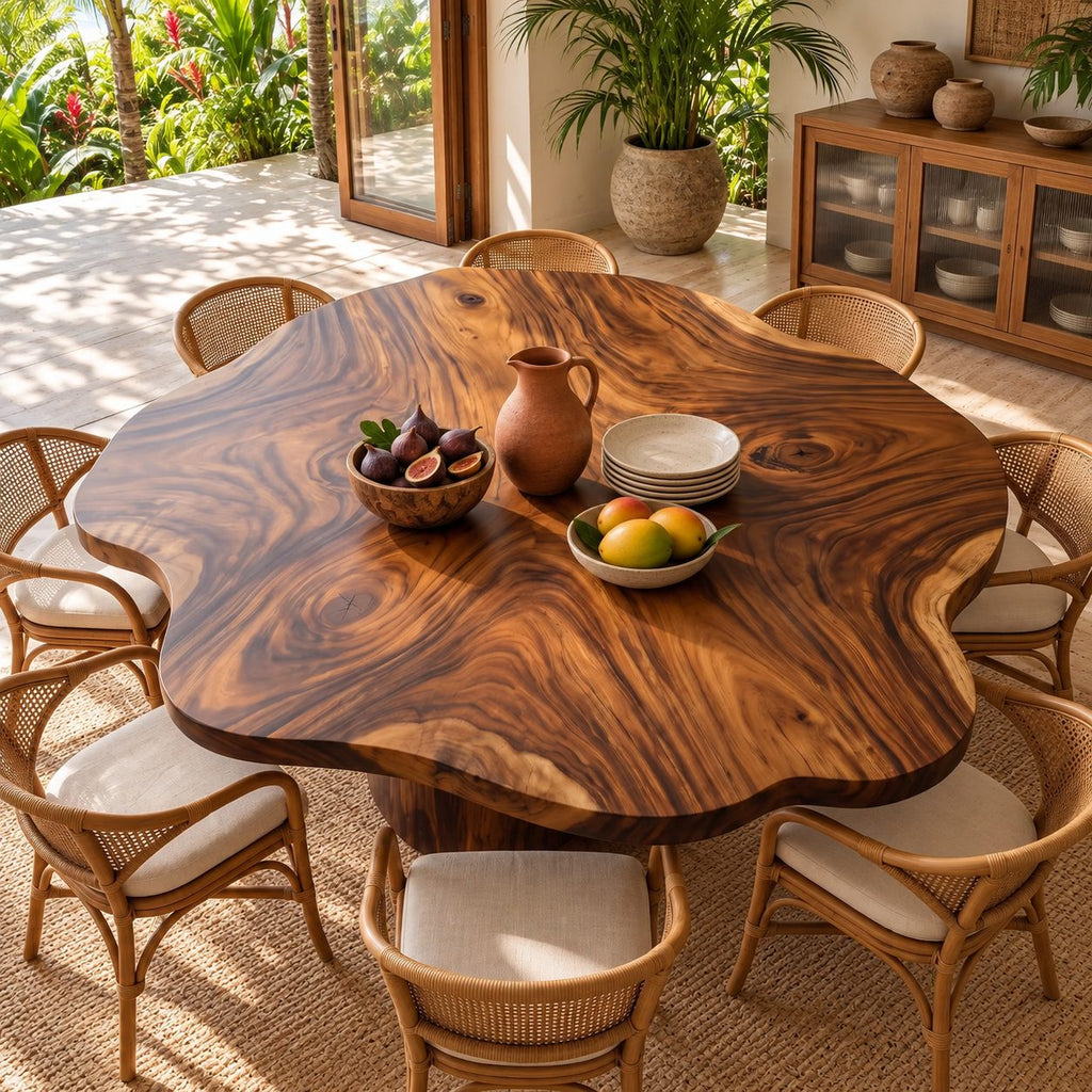 Cloud Edge Round Table Top, Solid Wood Scalloped Dining Tabletop with Swirling Grain, 32 to 59 Inch