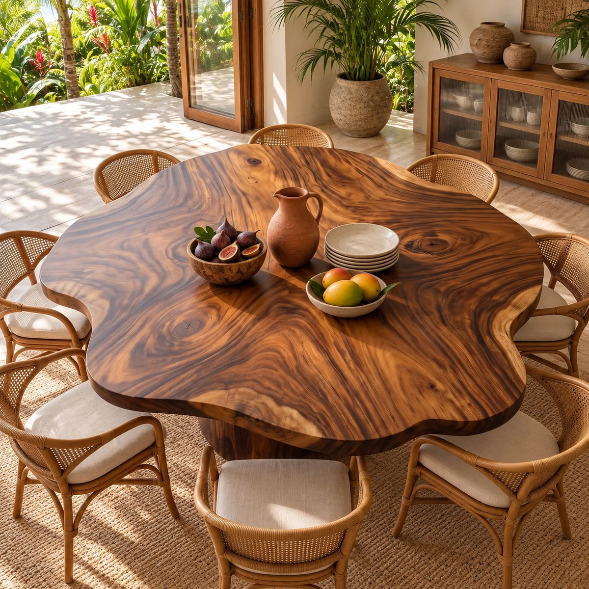 Cloud Edge Round Table Top, Solid Wood Scalloped Dining Tabletop with Swirling Grain, 32 to 59 Inch