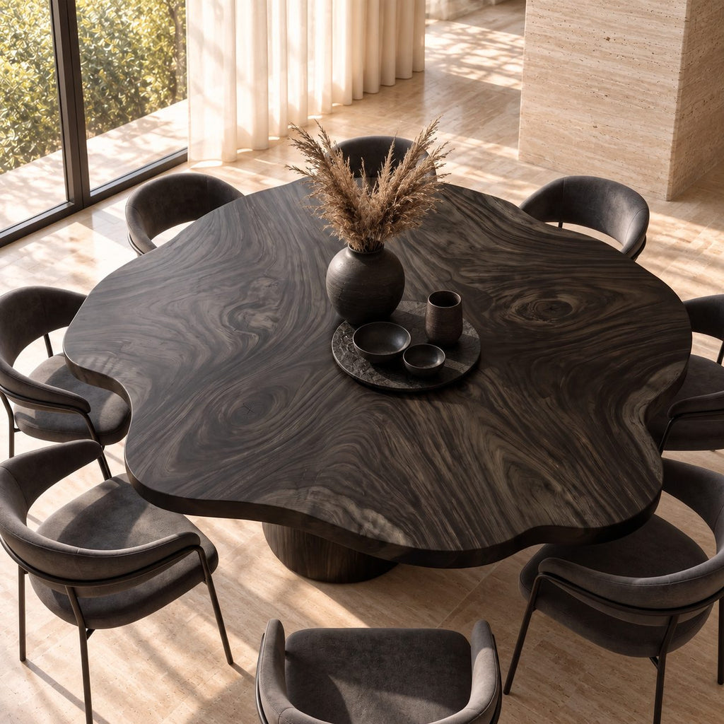 Cloud Edge Round Table Top, Solid Wood Scalloped Dining Tabletop with Swirling Grain, 32 to 59 Inch