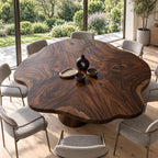 Cloud Edge Round Table Top, Solid Wood Scalloped Dining Tabletop with Swirling Grain, 32 to 59 Inch