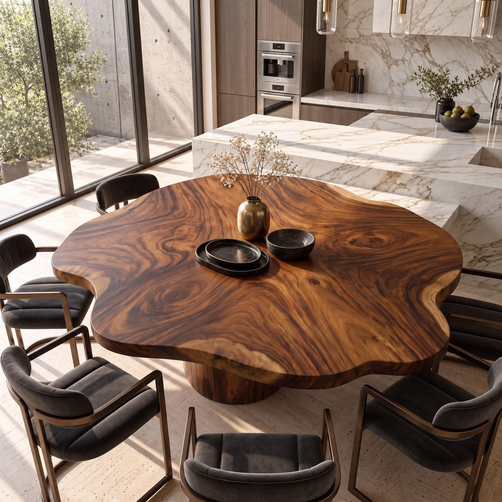 Cloud Edge Round Table Top, Solid Wood Scalloped Dining Tabletop with Swirling Grain, 32 to 59 Inch