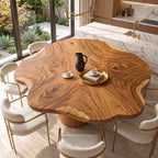 Cloud Edge Round Table Top, Solid Wood Scalloped Dining Tabletop with Swirling Grain, 32 to 59 Inch
