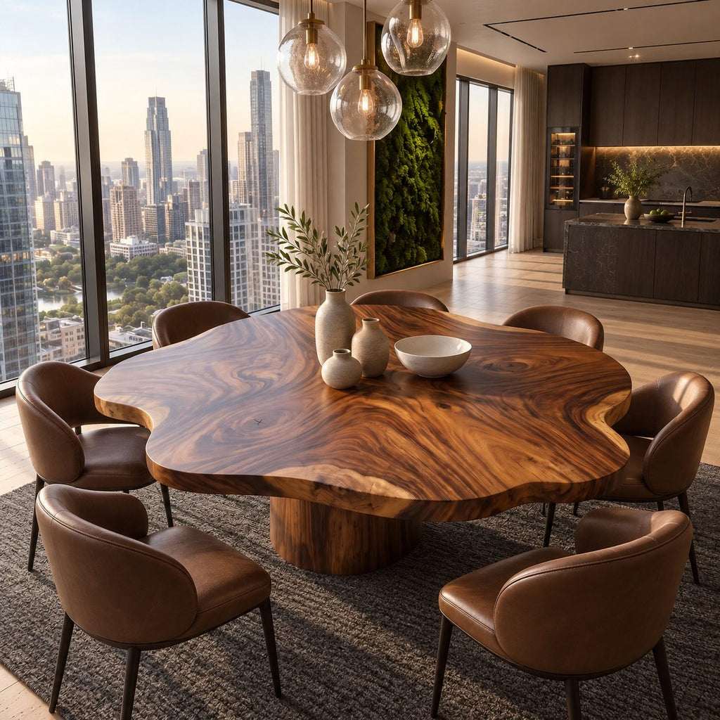 Cloud Edge Round Table Top, Solid Wood Scalloped Dining Tabletop with Swirling Grain, 32 to 59 Inch