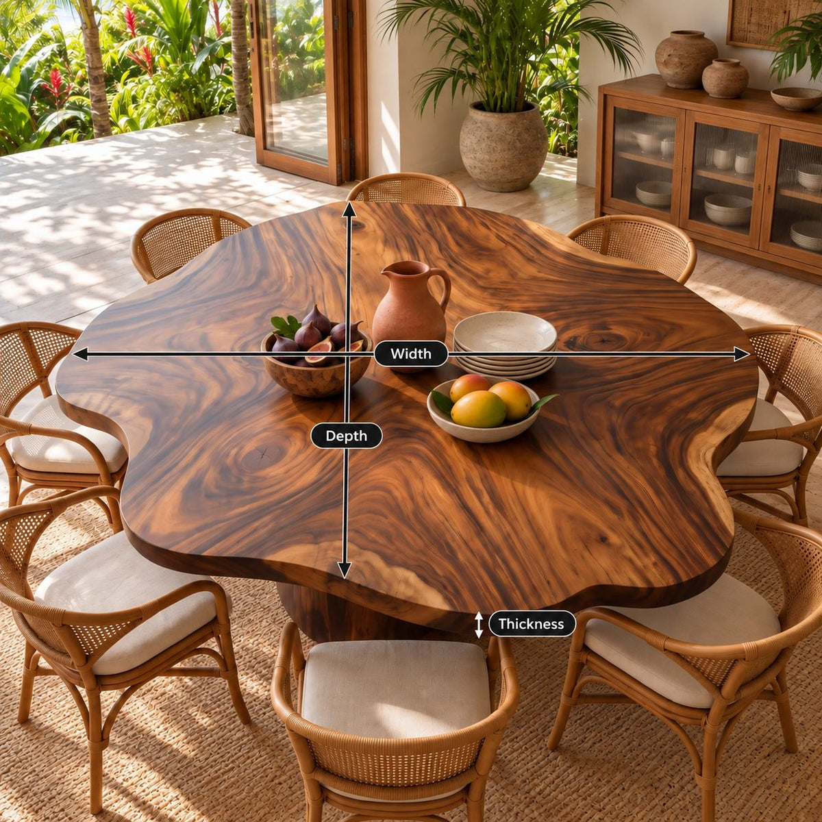 Cloud Edge Round Table Top, Solid Wood Scalloped Dining Tabletop with Swirling Grain, 32 to 59 Inch