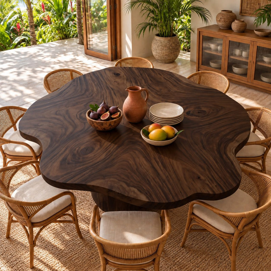 Cloud Edge Round Table Top, Solid Wood Scalloped Dining Tabletop with Swirling Grain, 32 to 59 Inch