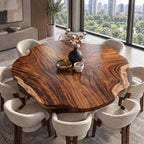 Wavy Rim Round Table Top, Live Edge Solid Wood Dining Tabletop with Bold Flame Grain, 32 to 59 Inch