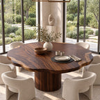 Wavy Rim Round Table Top, Live Edge Solid Wood Dining Tabletop with Bold Flame Grain, 32 to 59 Inch