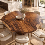 Wavy Rim Round Table Top, Live Edge Solid Wood Dining Tabletop with Bold Flame Grain, 32 to 59 Inch