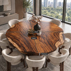Wavy Rim Round Table Top, Live Edge Solid Wood Dining Tabletop with Bold Flame Grain, 32 to 59 Inch