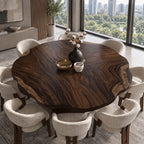 Wavy Rim Round Table Top, Live Edge Solid Wood Dining Tabletop with Bold Flame Grain, 32 to 59 Inch