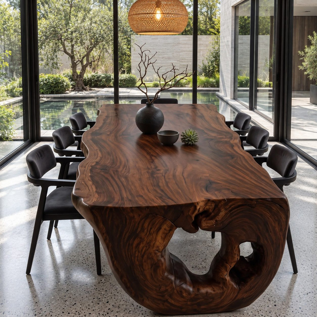Burl Figured Dining Table Top, Sculptural Solid Wood Tabletop with Irregular Natural Edge, 63 to 98 Inch