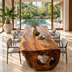 Burl Figured Dining Table Top, Sculptural Solid Wood Tabletop with Irregular Natural Edge, 63 to 98 Inch