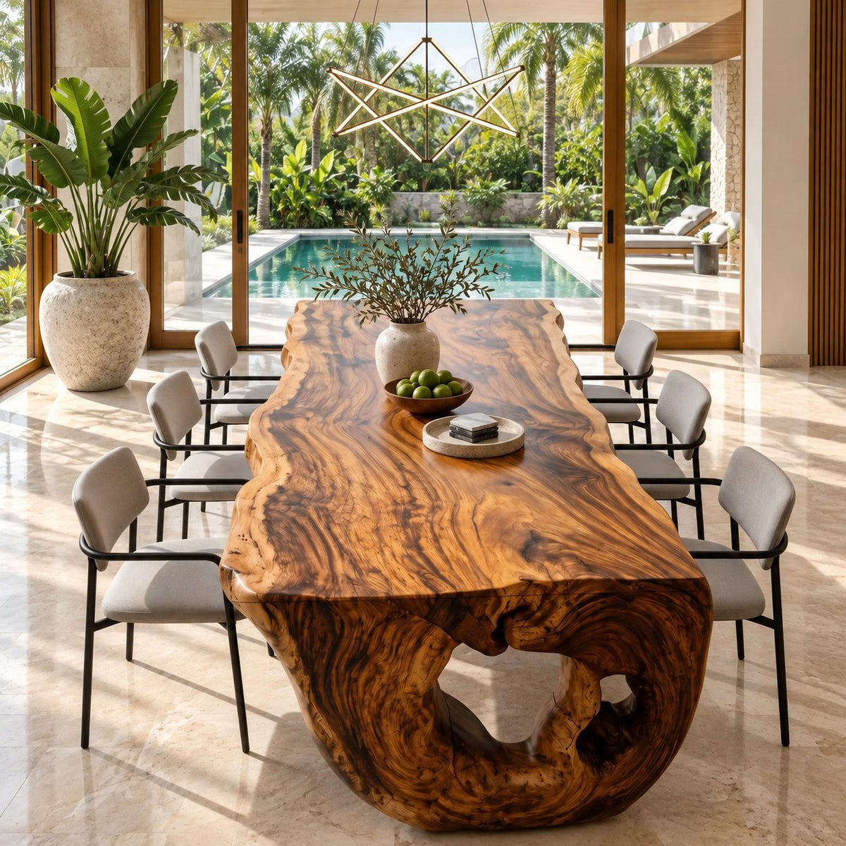 Burl Figured Dining Table Top, Sculptural Solid Wood Tabletop with Irregular Natural Edge, 63 to 98 Inch