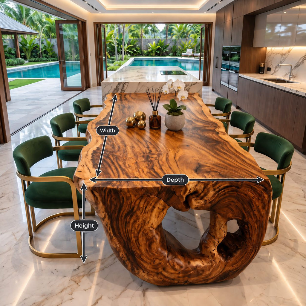 Burl Figured Dining Table Top, Sculptural Solid Wood Tabletop with Irregular Natural Edge, 63 to 98 Inch