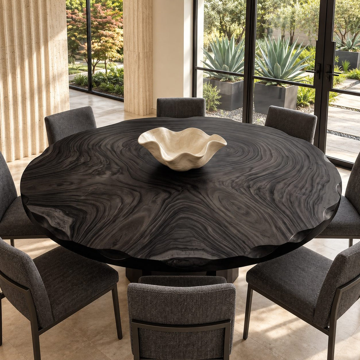 Rippled Edge Round Table Top, Live Edge Solid Wood Dining Tabletop with Bold Swirl Grain, 32 to 59 Inch