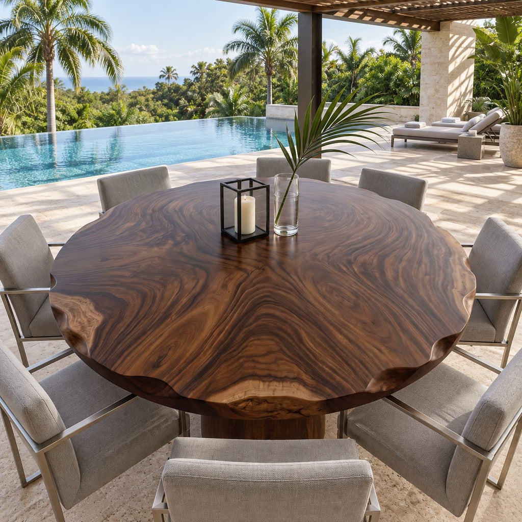 Rippled Edge Round Table Top, Live Edge Solid Wood Dining Tabletop with Bold Swirl Grain, 32 to 59 Inch