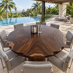 Rippled Edge Round Table Top, Live Edge Solid Wood Dining Tabletop with Bold Swirl Grain, 32 to 59 Inch
