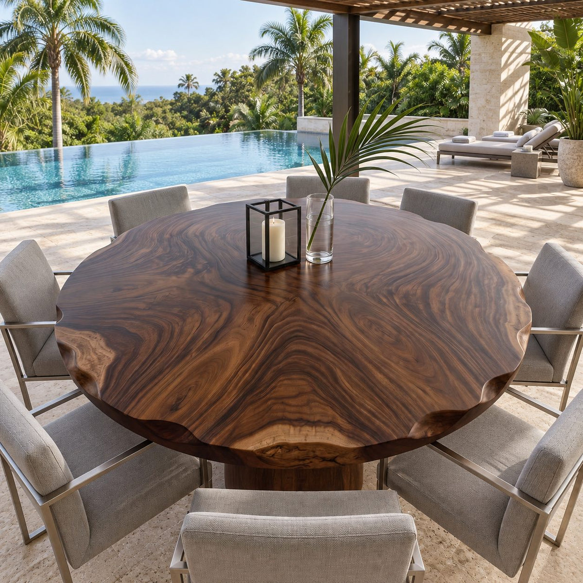 Rippled Edge Round Table Top, Live Edge Solid Wood Dining Tabletop with Bold Swirl Grain, 32 to 59 Inch