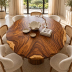 Rippled Edge Round Table Top, Live Edge Solid Wood Dining Tabletop with Bold Swirl Grain, 32 to 59 Inch