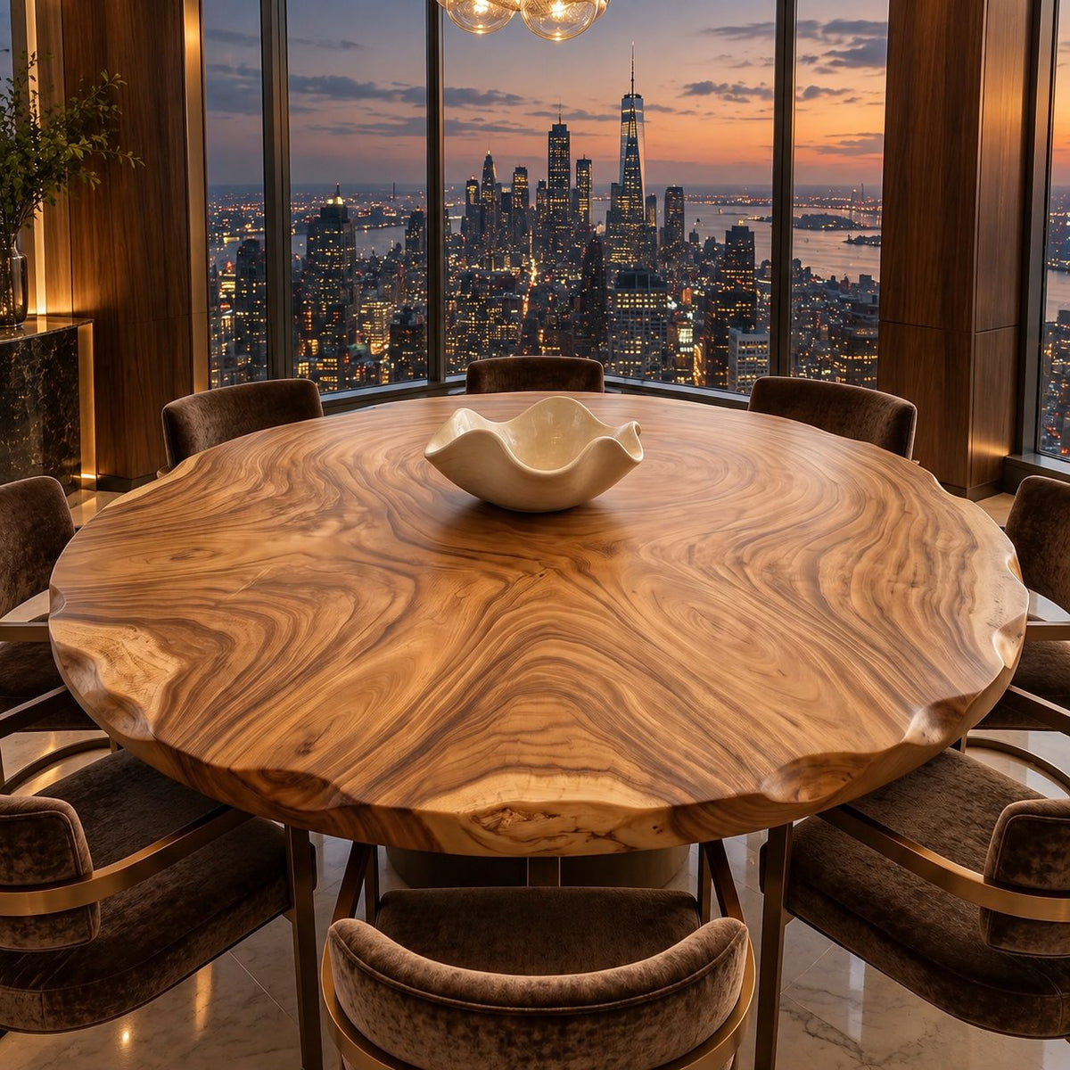 Rippled Edge Round Table Top, Live Edge Solid Wood Dining Tabletop with Bold Swirl Grain, 32 to 59 Inch