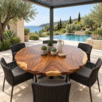 Rippled Edge Round Table Top, Live Edge Solid Wood Dining Tabletop with Bold Swirl Grain, 32 to 59 Inch