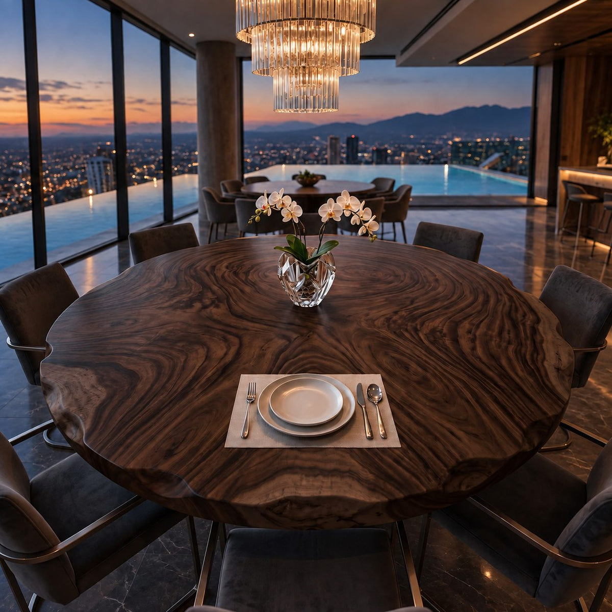 Rippled Edge Round Table Top, Live Edge Solid Wood Dining Tabletop with Bold Swirl Grain, 32 to 59 Inch