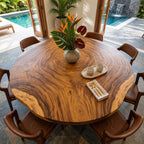 Growth Ring Round Table Top, Rustic Live Edge Solid Wood Dining Tabletop, 32 to 59 Inch, Seats Up to 8